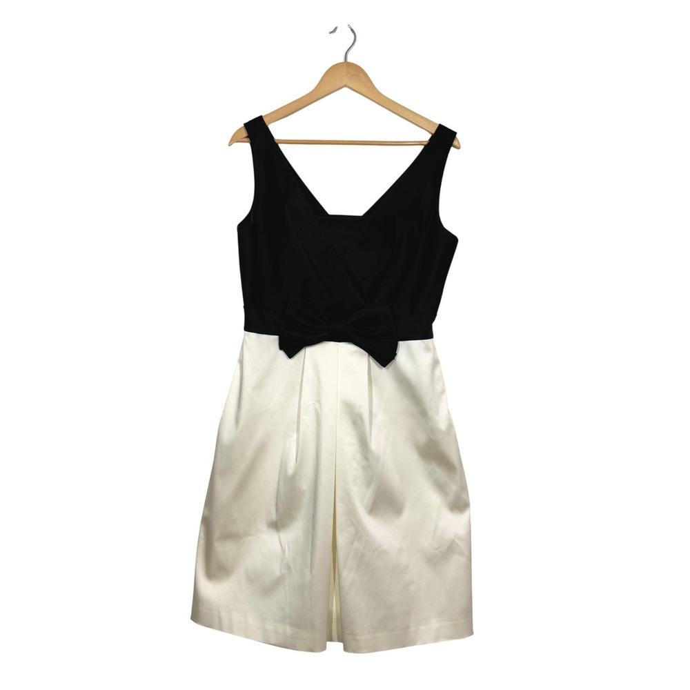 Kay Unger Cocktail Dress Womens 12 Black Cream Bow Sheath Formal Evening Prom